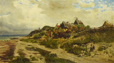 R. Frederick Wagner (1864 - 1940) SPIAGGIA olio su tela, cm 64x109