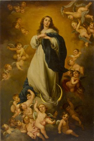 Scuola del XIX secolo ASSUNZIONE DELLA VERGINE olio su tela, cm 58x38