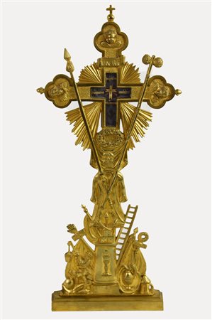 Scuola della fine del XIX secolo - inizi XX RELIQUARIO bronzo dorato, h cm 43,5
