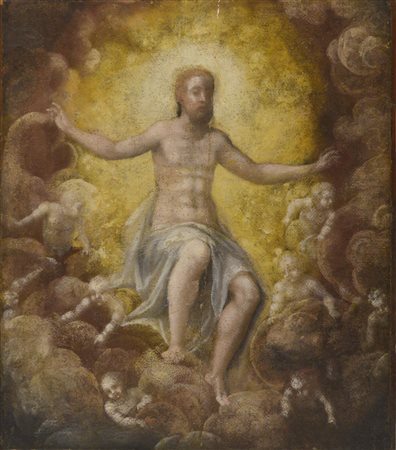 Scuola dell'Italia Centrale del XVI secolo CRISTO IN GLORIA olio su tavola,...
