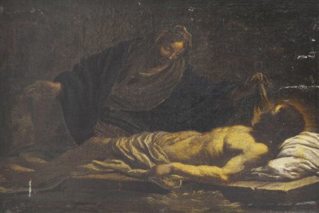 Scuola Toscana del XVIII secolo COMPIANTO SUL CRISTO olio su tela, cm 54,5x73
