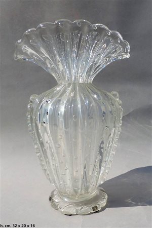BAROVIER & TOSO <br>Vaso costolato a bolle con grande bocca svasata