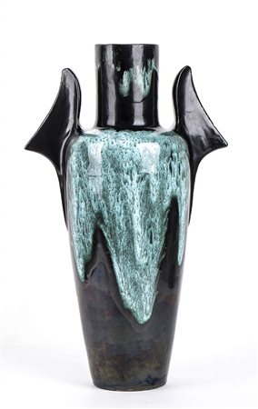 CERAMIQUE DE GEVAUDAN <br>Vaso decò nero e verde 