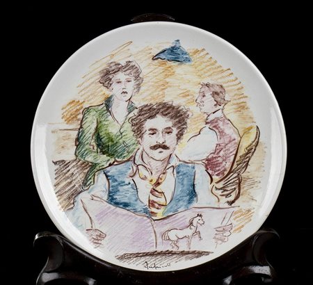 MIMMO ANDRIUOLI (1946-)<br>Piatto decorato con raffigurazione di Mimmo Andriuoli