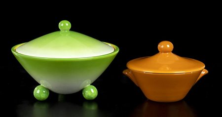 GALVANI - PORDENONE<br>Due scatole all'aerografo: una verde e l'altra arancione