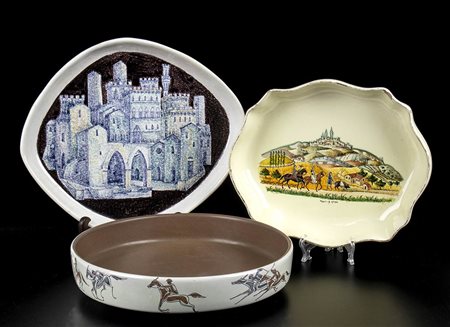 DINO ROFI (1896-1963) - S. LUCIA <br>Vassoio più due piatti da centrotavola 