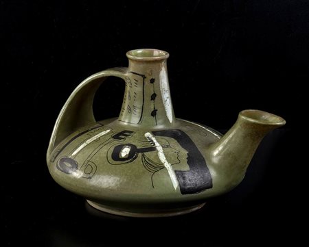 BARATTI - PESARO <br>Brocca decorata con figure stilizzate 