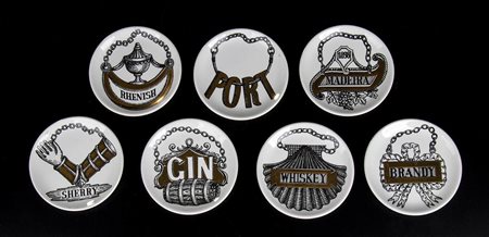 PIERO FORNASETTI (1913-1988)<br>Sette piattini da liquore