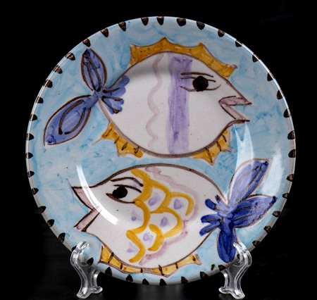 PINTO <br>Piattino con decoro di pesci