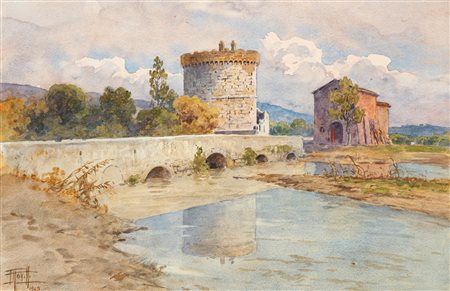 FILIPPO ANIVITTI (1876-1955) - Senza Titolo (Il Mausoleo dei Plauzi e Ponte Lucano vicino a Tivoli), 1949