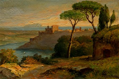 Carlo Ferranti (Roma 1840-1908)  - "Genzano sul lago di Nemi"