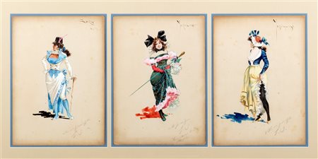 Scuola italiana seconda metà del XIX secolo - Lotto di sette bozzetti di costumi per l'opera Andrea Chenier, About 1896