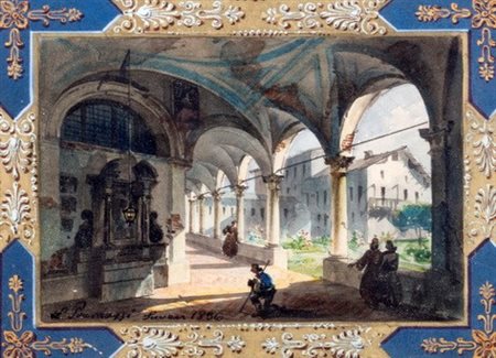 Luigi Premazzi (Milano 1814-Istanbul 1891)  - Devozione nel chiostro