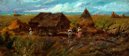 Temistocle Lamesi (Roma 1870-1951)  - Capanne nella Campagna romana