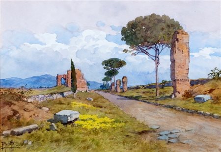 Filippo Anivitti (Roma 1876-1955)  - Roma, rovine lungo la Via Appia
