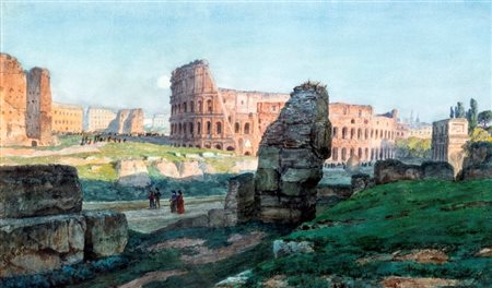 Pietro Sassi (Alessandria 1834-Roma 1905)  - Roma, passeggio nei pressi del Colosseo