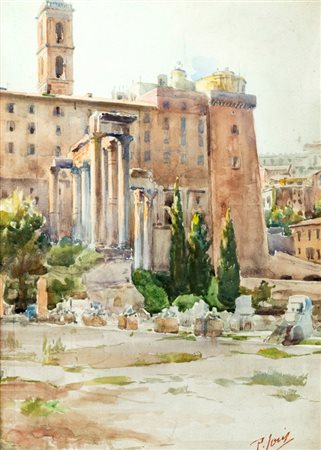 Pio Joris (Roma 1843-1921)  - Veduta del Campidoglio dal Foro Romano