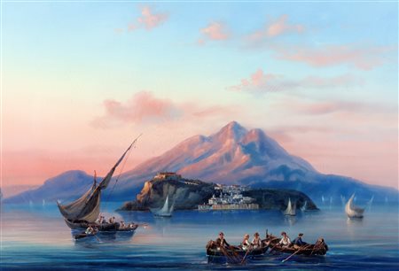 Gioacchino La Pira (attivo tra 1839 e 1875) - Pescatori al largo di Procida