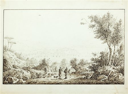 Antonio Senape (Roma 1788-Napoli 1850)  - Veduta di Pozzuoli presso la Solfatara