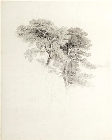 Scuola europea del XIX secolo - Studio di alberi con caseggiato