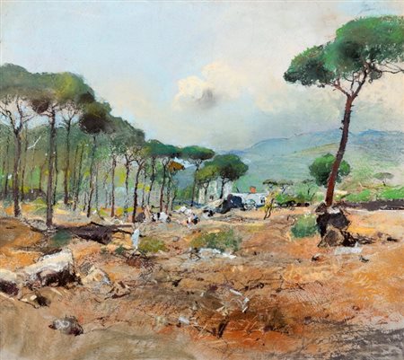 Giuseppe Casciaro (Ortelle 1863-Napoli 1945)  - Estate in pineta