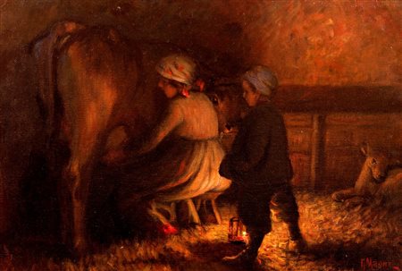 Giuseppe Magni (Pistoia 1869-Firenze 1956)  - La mungitura