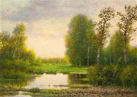 PISANO GIOVANNI Sevi (NU) 1875 - 1964 Torino "Paesaggio" 29x39 olio su...