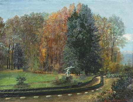 MORGARI VINARDI EMILIA Torino 1858 - ? "Nel parco - d'autunno" 35x50 olio su...