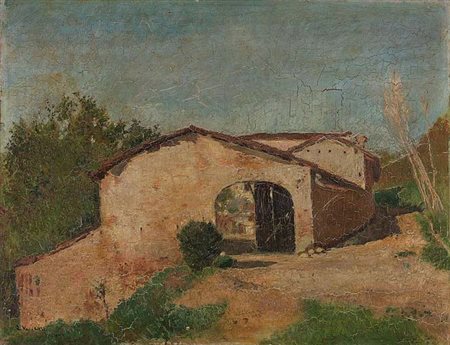 VACCHETTI EMILIO Carrù (CN) 1880 - 1964 "Cascinale" 35x44 olio su tavola...