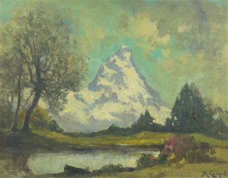 GACHET MARIO Torino 1879 - 1981 "Il Cervino" 35x45 olio su cartoncino Opera...
