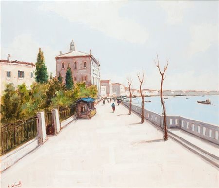NOVELLO GIANCARLO 1945 "Giardini ducali" 70x80 olio su tela Opera firmata in...