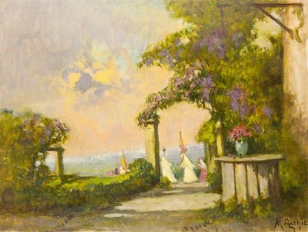 GACHET MARIO Torino 1879 - 1981 "Il giardino fiorito" 49x66 olio su...