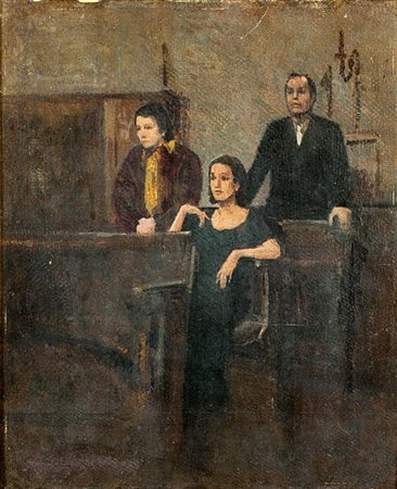 ZOLLA VENANZIO GB 1880 - 1961 Torino "Interno con figure" 30x25 olio su...