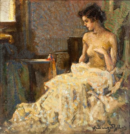ZOLLA VENANZIO GB 1880 - 1961 Torino "Modella nuda" 35x35 olio su cartoncino...