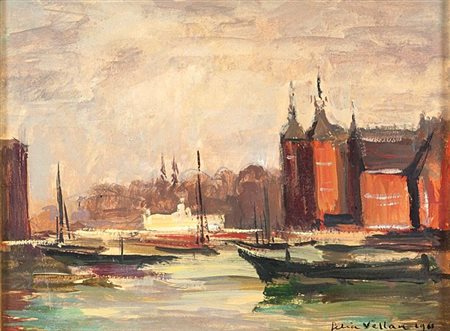 VELLAN FELICE Torino 1889 - 1976 "Amsterdam "1960 18x24 olio su tavoletta...