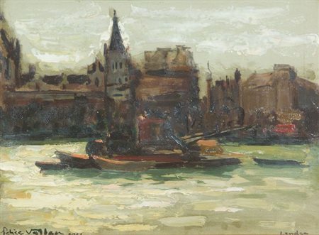 VELLAN FELICE Torino 1889 - 1976 "Il Tamigi-Londra 1961" 18x24 olio su...