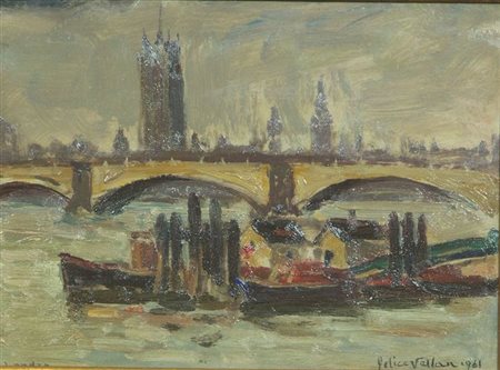VELLAN FELICE Torino 1889 - 1976 "Il ponte sul Tamigi - Londra 1961" 16x22...