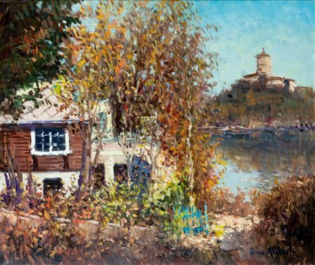 ALIBERTI DINO Torino 1935 "Lungo Po con il Monte dei Cappuccini" 50x60 olio...