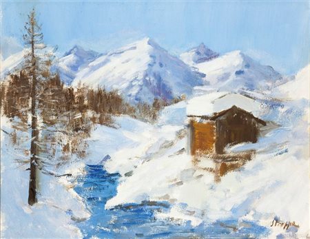 STROPPA LEONARDO Torino 1900 - 1991 "Baita sotto la neve" 40x50 olio su tela...