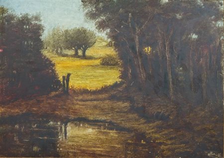 VERCELLI RENATO ANGELO Torino 1907 - 1988 "Paesaggio" 50x70 olio su tela...
