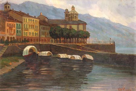 PIANO VITTORIO 1882-1970 "Paesaggio lacustre-Cannobbio" 28x40 olio su...