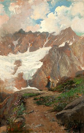 RODA LEONARDO Racconigi (CN) 1868 - 1933 "Pastorelle sul Giomein" 47x32 olio...