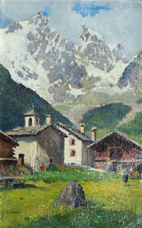 COLMO GIOVANNI Torino 1867 - 1947 "Baite di montagna" 1933 36,5x23 olio su...