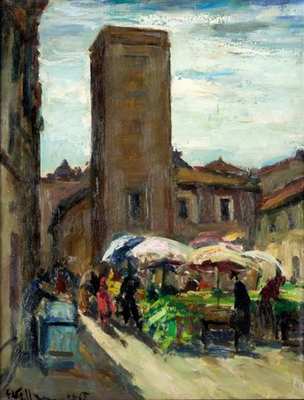 VELLAN FELICE Torino 1889 - 1976 "Tarquinia (Roma)" 1945 50x40 olio su tela...