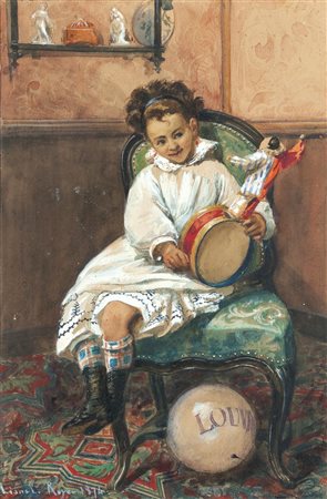 ROYER LIONEL 1852-1926 "Fanciulla sulla sedia" 36x23 acquerello su carta...