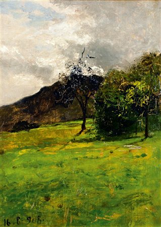 PITTORE DELLA SCUOLA DI DELLEANI "Paesaggio" 16/08/1906 37x27 olio su tavoletta