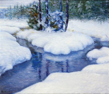 THIEL JOHANNES 1889-1962 "Ruscello innevato" 1919 62x72 olio su tela Opera...