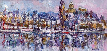 GALLO BEPPE Castagnole Lanze (AT) 1942 "Inverno sul Po" 2009 20x40 olio su...