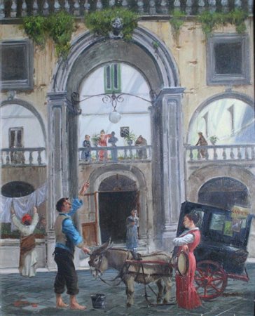 TAMMARO FRANCESCO Napoli 1939 "Strada napoletana" 48x39,5 olio su tavoletta...