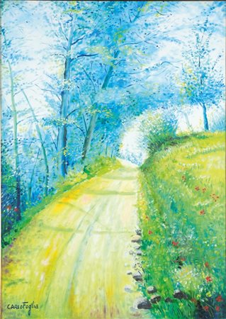FOGLIA CARLO "Strada in salita" 70x50 olio su tela Opera firmata in basso a...